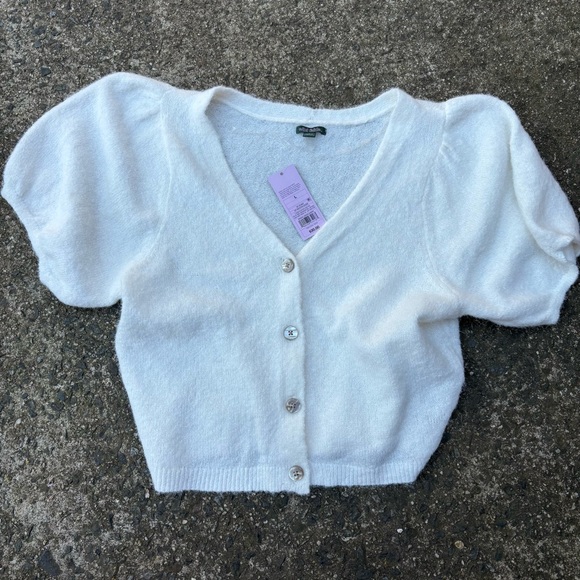 wild fable Sweaters - White puff short sleeve cardigan sweater